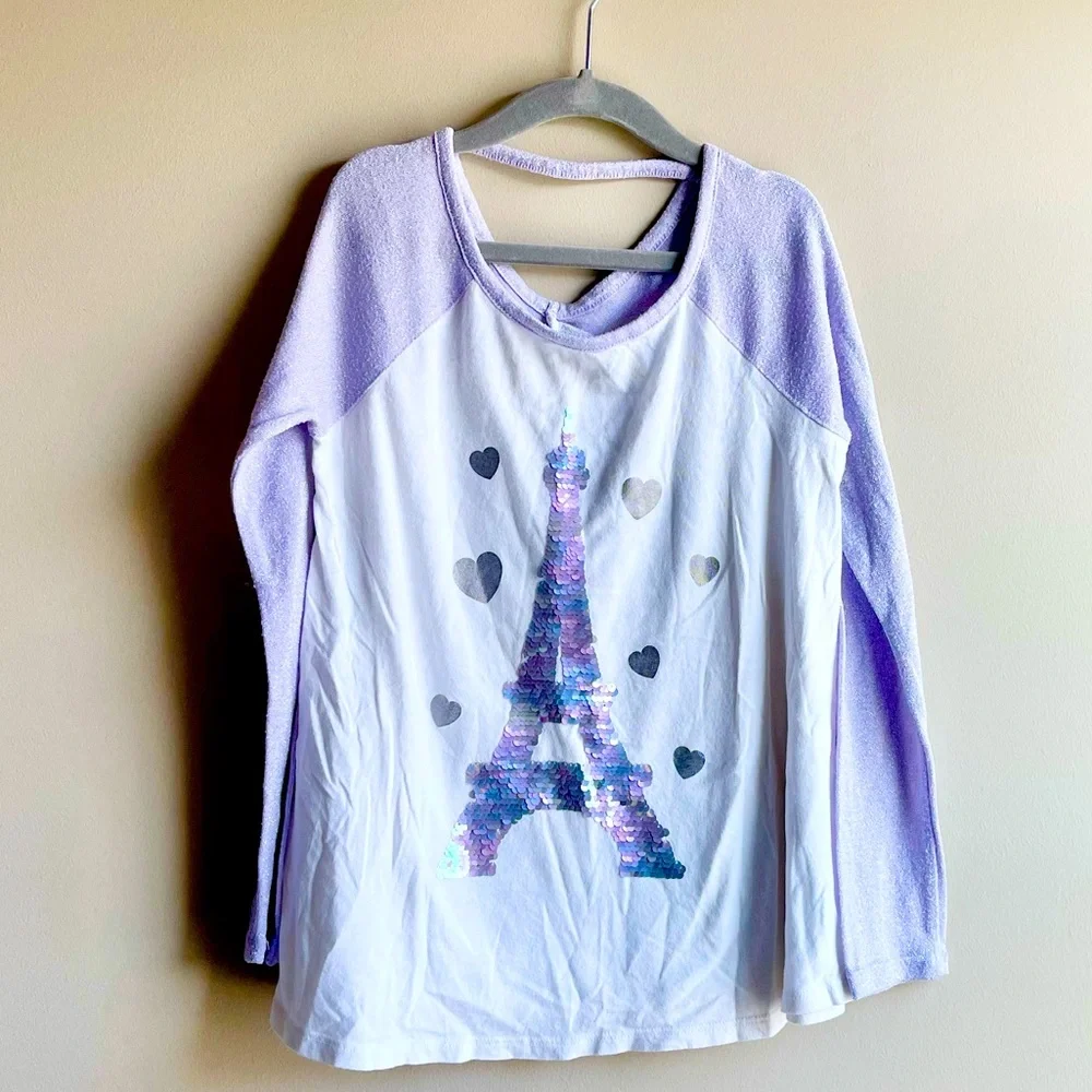 Justice Paris sequin Eiffel Tower with metallic shine sleeves
